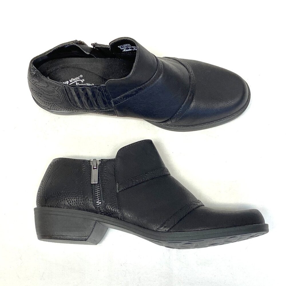 Easy Street Comfort Wave Black Cutout Low Block Heel Booties 9.5WW Faux Leather